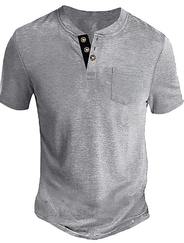  Herren Henley Shirt T-Shirt Glatt Henley Strasse Urlaub Kurzarm Taste Tasche Bekleidung Modisch Designer Basic