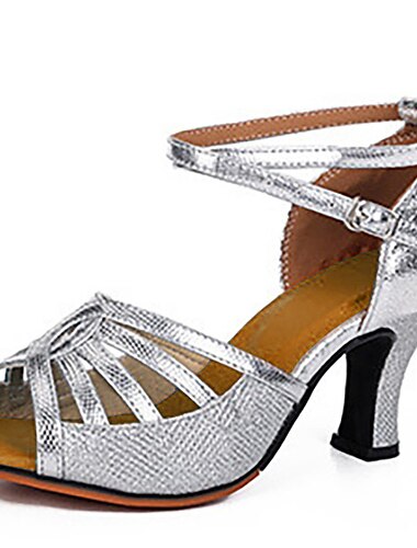  Damen-Latin-Tanzschuhe mit goldenem Glitzer – Riemchen-Pumps mit offener Spitze und Knöchelriemen für Standard- und Salsa-Auftritte
