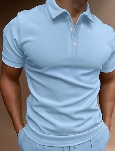  Miesten Button Up Polos Poolopaita Kausaliteetti Pyhäpäivä Kauluskäänne Lyhythihainen Muoti Perus Tavallinen nappi Kesä Normaali Musta Laivaston sininen Sininen Apila Tumman harmaa Button Up Polos