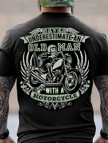  Heren Graphic T-Shirt Onderschat een oude man met een motorfiets niet Biker Lifestyle Tee
