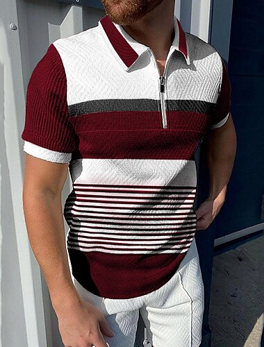  Per uomo POLO Camicia da golf Golf Informale Per eventi Bavero Chiusura lampo quarto Manica corta Di tendenza Essenziale Color Block Chiusura lampo quarto Estate Standard Rosso Marrone Grigio chiaro