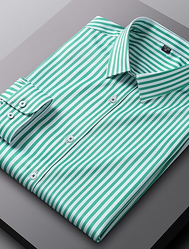  Herre Jakkesætsskjorter Ikke jern skjorte Stribe Bryllup Ferierejse Sort Lysegrøn Rød Kongeblå Langærmet Aftæpning Alle årstider Tøj Knap ned