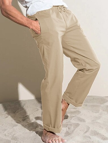  Férfi Vászon nadrág Nadrág Nyári nadrág Zseb Sima Mokaszinok Légáteresztő Szabadtéri Napi Alkalmi Divat Alkalmi Fekete Fehér