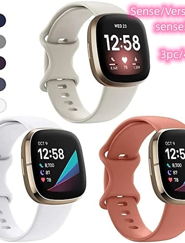 Paquete de 4 3 paquetes Correa de Smartwatch Compatible con Fitbit Versa 4 Sense 2 Versa 3 Sense Silicona suave Reloj inteligente Correa Ajustable Mujeres Hombres Correa Deportiva Reemplazo Pulsera