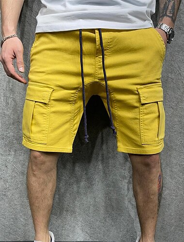  Voor heren Cargo-broek Cargoshorts Trekkoord Elastische taille 6 zak Effen Comfort Draagbaar Casual Dagelijks Feestdagen Sport Modieus Zwart Geel