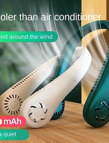  Ventilador Colgante Manos Libres – Ventilador Portátil Sin Aspas Alimentado por USB con Batería de 1200mAh Enfriamiento Sin Aspas para Viajes
