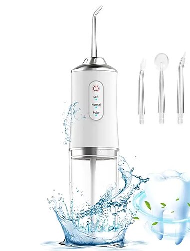  Irrigador bucal 4 en 1 para dientes, irrigador bucal inalámbrico con modo diy, 4 puntas de chorro, irrigador dental portátil y recargable para viajes a domicilio para hombres y mujeres, cuidado diario
