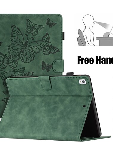  Tableta Carcasa Funda Para Apple Mini 11 iPad Air 5.º ipad 9th 8th 7th Generation 10.2 inch iPad aire 3 con Soporte Dar la vuelta Soporte de Coche Mariposa Color sólido TPU Cuero de PU