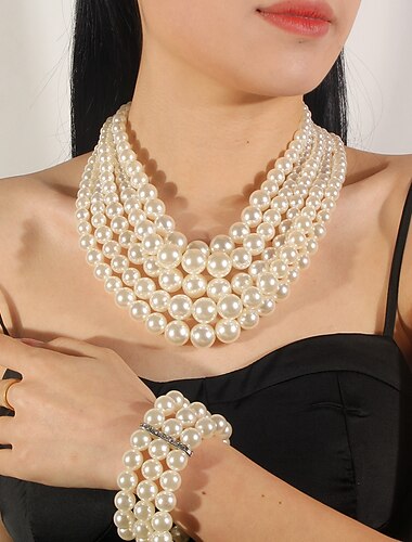  Pendientes collar de perlas gargantilla pulsera 3 uds accesorios de aleta retro vintage 1920s aleación para el gran gatsby cosplay joyería de fantasía para mujer joyería de moda