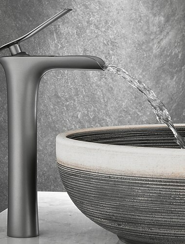  Rubinetto Miscelatore Lavabo Bagno A Cascata Alto, Lavabo Monocomando Rubinetti Lavabo Monocomando Lavabo Con Tubo Acqua Calda E Fredda Vaso Monoblocco Acqua Rubinetto In Ottone Da Piano Grigio Nero Dorato