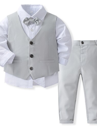  4 Stück Ring-Träger Anzug Jungen kinderkleidung Anzug Formeller Anzug Shirt & Hose Kleidungsset Formal Modisch Feste Farbe Königsblau Himmelblau Grau Baumwolle