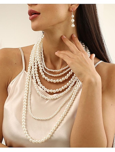  gargantilla de perlas collar pendientes 2 piezas accesorios flapper vintage 1920s roaring 20s art deco para mujeres