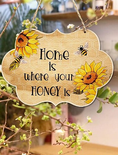  1 colgante de pared de abeja, placa con patrón de animales de madera, accesorios de decoración, para jardín, cafetería, decoración de habitación, artículos para el hogar de 6,3 ''x 9''