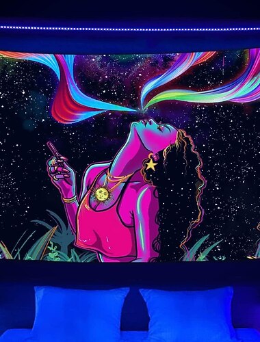  arazzo a luce nera, reattivo ai raggi UV, fosforescente, festa al neon, psichedelico, trippy, nebbioso, appeso, arte murale per soggiorno, camera da letto