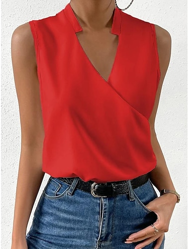  Women's Tank Top Plain Casual Elegant Fashion Basic Sleeveless Sleeveless V Neck Red