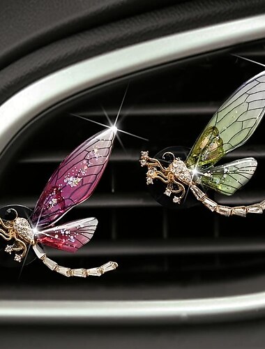  Exquisito metal libélula mariposa coche aire acondicionado ventilación aroma clip decorativo