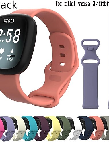  2 paquetes Correa de Smartwatch Compatible con Fitbit Versa 3 Sense Silicona suave Reloj inteligente Correa Ajustable Bucle en solitario Mujeres Hombres Correa Deportiva Reemplazo Pulsera
