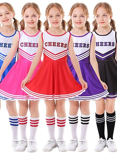  Fille Pom pom girls Danseur Spectacle Danse Robe Plus d'accessoires Classique & Intemporel Polyester Rouge claire Noir Bleu Robe Chaussettes Ensemble d'accessoires