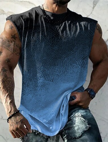  Herre Grafisk Hældning Vest Top Ærmeløs T-shirt til mænd Dobbelt farve T-shirt Uden ærmer Stropper T-shirt 3D-udskrivning Rund hals Skjorte Mode Designer Muskel Daglig Træningscenter Sport Blå Lilla