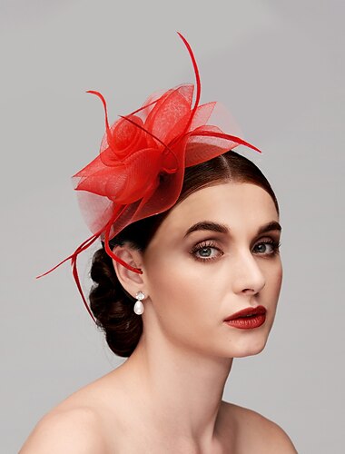  Damen Fascinators Für Party Hochzeit besondere Anlässe Federstoff Rot Rosa Grün Kleid um zu beeindrucken Derby Fascinators Renntag Kleid 2025