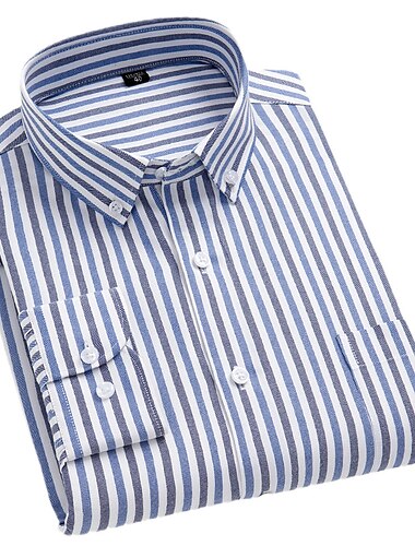  Per uomo Camicie Camicia a righe Camicia non stirabile Camicia Oxford Banda Matrimonio Da mare grigio blu Giallo Verde chiaro Blu Manica lunga Collo ripiegabile Per tutte le stagioni Abbigliamento