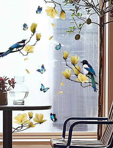  Neue Pflanze Zweige Blumen und Vögel statischer Aufkleber Glasaufkleber Fensteraufkleber doppelseitig sichtbarer dekorativer Wandaufkleber