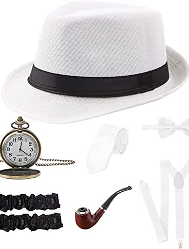  1920er Outfits Zubehörset Herren Halloween Junggesellinnenabschiedsparty Festival Krawatte Hut Ganzjahres