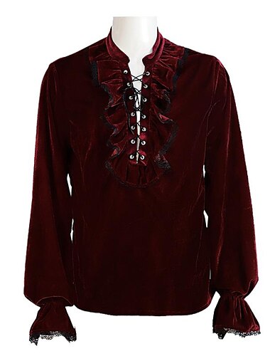  Retro Vintage Punk & Gothic Mittelalterlich Bluse / Hemd Ren Faire Prinz Vampir Ritter Gerüscht Einfarbig Herren Seeräuber Fantasie Leistung Party Bühne Erwachsene Hemd Bluse