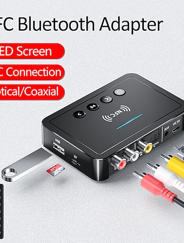  bluetooth 5.0 mottagare sändare fm stereo aux 3,5 mm jack rca optisk nfc ljud trådlös bluetooth adapter fjärrkontroll tv