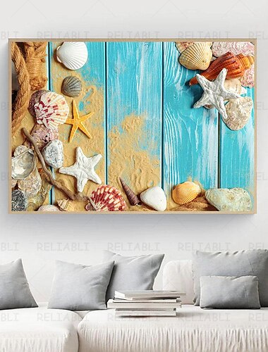  Strand Meereslandschaft Wandkunst Leinwand Malerei Muschel Meer Wandkunst Seesterne Muscheln Wandbilder Poster für Wohnzimmer Schlafzimmer Büro Dekor kein Rahmen