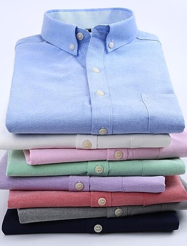  Herr Skjorta Button Down skjorta Icke-järnskjorta Oxford skjorta Enfärgad / vanlig färg Bröllop Kontor & Karriär Svart Vit Gul Mörk marin Kortärmad Tröjkrage Vår & sommar Kläder