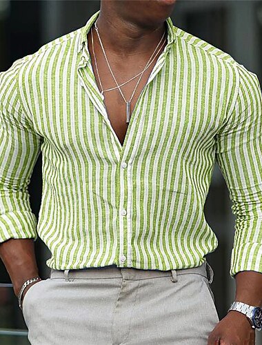  Homens Listrado Estampa Geométrica Camisa Social Manga Longa Moda Roupa de rua Designer Ao ar livre Casual Diário Outono & inverno Aberto para a Lateral Imprimir Amarelo Verde Claro Vermelho Azul