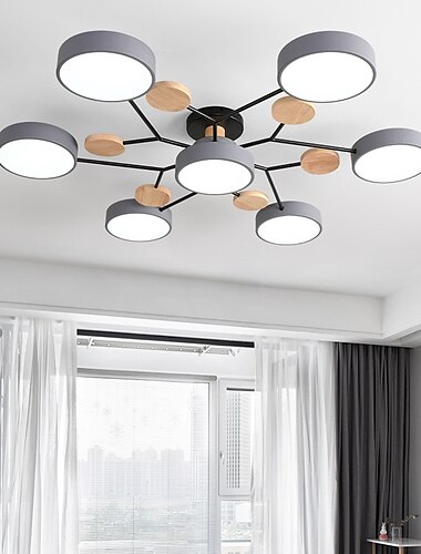  led plafond verlichting armatuur dimbaar uniek spoetnik design hout 4/5/6/7 koppen 35"/43" led kroonluchter geschikt voor eetkamer woonkamer en keuken 110-240v