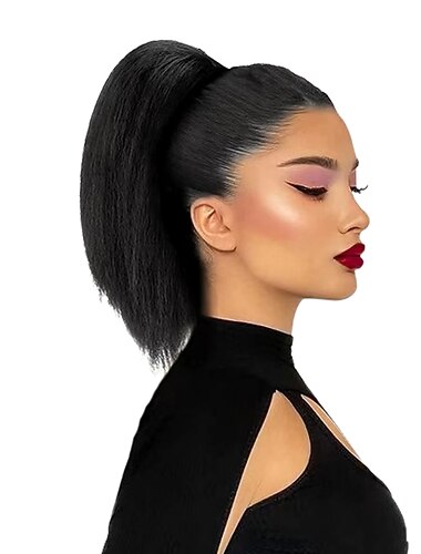  ذيل حصان برباط للنساء السود ياكي غريب مستقيم ذيل حصان وصلات شعر 8 بوصة مشبك ذيل حصان قصير في قطعة شعر ذيل حصان اصطناعية