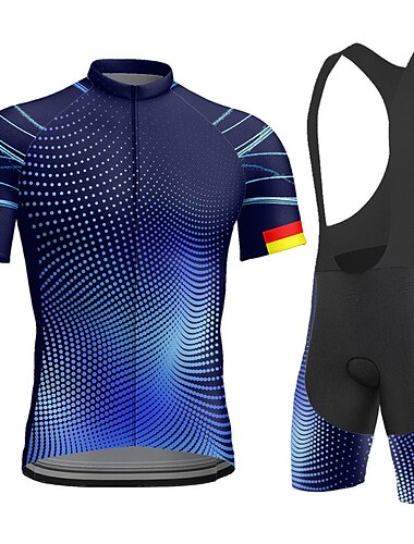  Herren Radtrikot mit Radhose kurz Trägern fahrradbekleidung Kurzarm MTB Mountain Rennrad Schwarz Blau Purpur Fahhrad Sportkleidung 3D-Pad Atmungsaktiv Schnelltrocknend Tasche auf der Rückseite