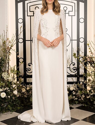  Vestido de Noche Tipo Lápiz Vestido Elegante Invitado de Boda Fiesta de Boda Largo hasta el Suelo Sin Mangas Cuello Joyero Capas Chifón Estirado con Cristales 2025