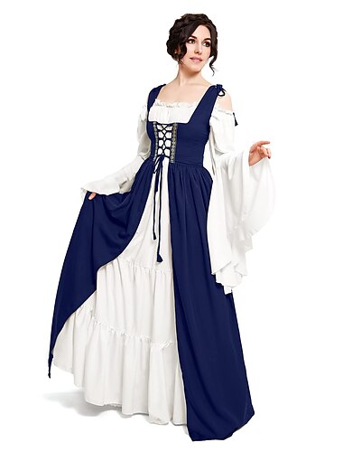  Retro Vintage Mittelalterlich Renaissance Kleid Nachthemd Überkleid Ren Faire Dame Wikinger Elfen Damen Keltisch Seeräuber Fantasie Alltagstauglich Erwachsene Kleid