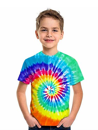  kinderkleidung Jungen T-Shirt Tee Graphic Batik Kurzarm Rundhalsausschnitt Kinder oben Outdoor 3D-Druck Sport Modisch Cool Sommer Blau 2-13 Jahre