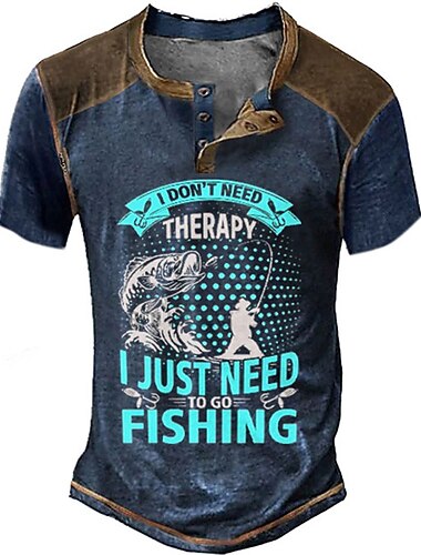  Муж. Графика Для рыбалки Рубашка Хенли С короткими рукавами 3D печать Мода Оригинальный рисунок Удобный на открытом воздухе Повседневные Лето Черный Темно синий Военно-зеленный Кофейный Хенли