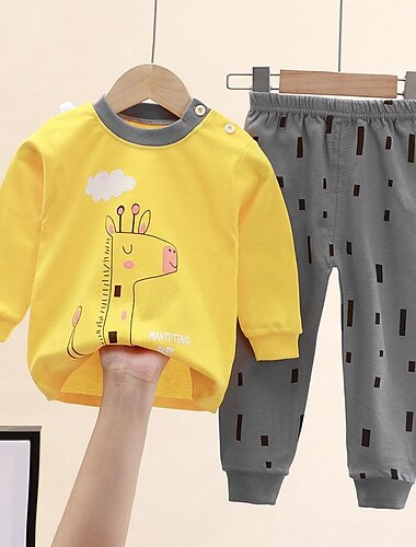  Baby Jungen 2 Stück Pyjama-Sets Langarm Z17 Z29 Z13 Feste Farbe Tier Frühling Herbst bezaubernd Heim 7-13 Jahre