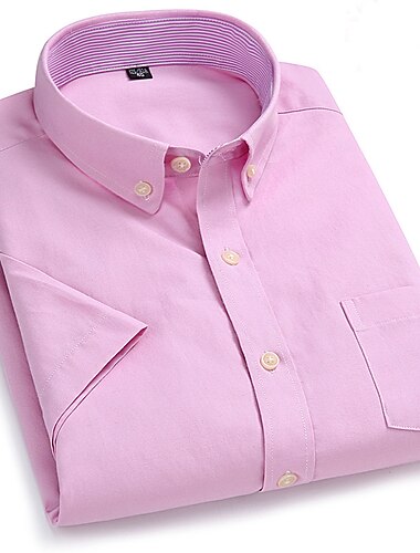  Herre Dresskjorter Skjorte med knapp ned Skjorte uten jern Oxford skjorte Ensfarget / vanlig farge Bryllup Kontor og karriere Svart Hvit Gul Mørk Marineblå Kortermet Skjortekrage Vår sommer Klær