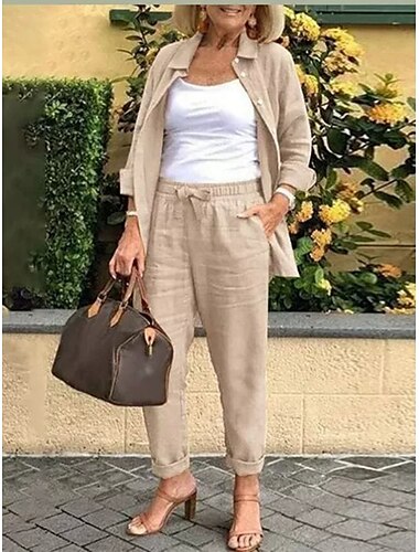  Ensembles en coton et lin pour femmes, ensembles deux pièces, mode, décontracté, confort, maison, quotidien, vacances, lin, été, printemps, tenues pour la maison
