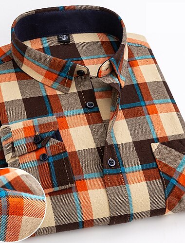  Herren Hemd Kariertes Hemd Hemdjacke Overshirt Shacket Karo Outdoor Alltagskleidung Rote Marineblau Blau Orange Langarm Revers Frühling & Herbst Bekleidung Fronttasche