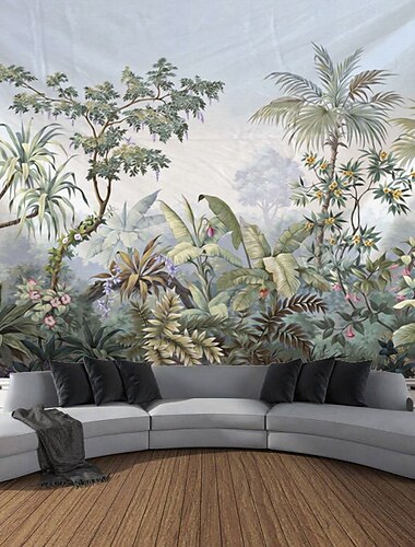  forêt tropicale forêt tropicale paysage mur tapisserie magique naturel vert arbre tapisserie tenture bohème psychédélique tapisserie chambre salon dortoir