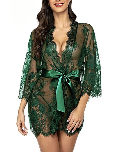  Damen-Schlafanzug, Nachthemd, Nachthemdkleid, reine Farbe, schlicht, lässig, weich, für zu Hause, tägliches Bett, atmungsaktiv, V-Draht, lange Ärmel, Sommer, Frühling, Heim-Outfits