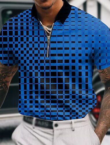  Per uomo Geometrico Polo con zip Maglia da golf Manica Corta Magliette polo Camicie con Colletto Business Casual Abbigliamento da lavoro Abbigliamento Formale Abbigliamento da festa Stampa 3D Polo