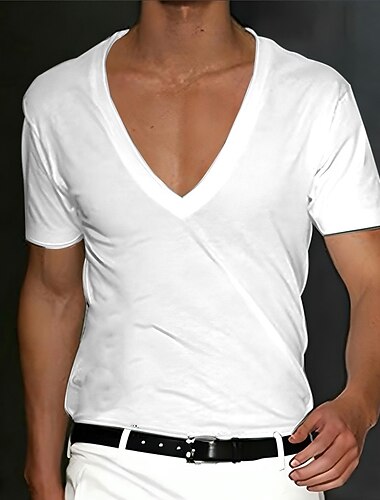  Voor heren T-shirt Korte Mouw V-hals Zomer Effen Ontwerper Basic Modern eigentijds Klassieke Stijl Vakantie Straat Uitgaan Zwart Groen Top T-shirt voor mannen