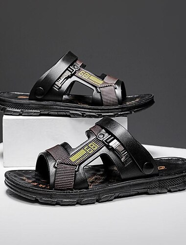  Braune Riemchensandalen aus Kunstleder für Herren mit verstellbaren Schnallen – bequemes, lässiges Outdoor-Sommerschuhwerk
