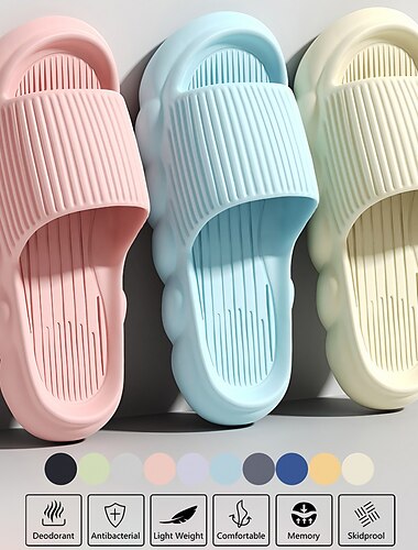  Zapatillas de nube con plataforma para mujer, zapatos antideslizantes con punta abierta de color sólido, zapatos de baño para interiores
