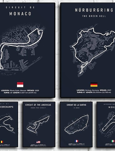  Imola Monaco Rennstrecke Leinwandbild Wandkunst nordisches Poster ästhetisches Motorsport-Rennbild für die Heimdekoration